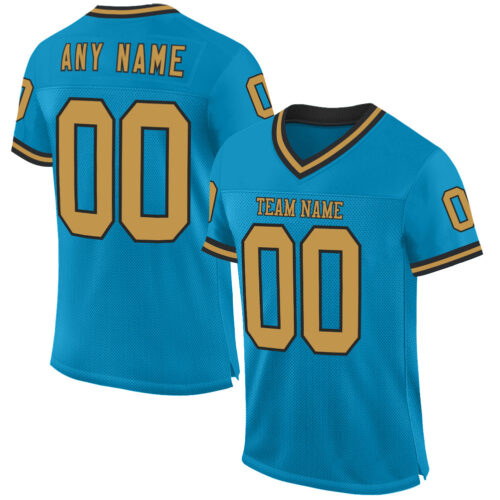 PantherBlue0097 Custom Panther Blue Old Gold-Black Mesh Authentic Throwback Football Jersey