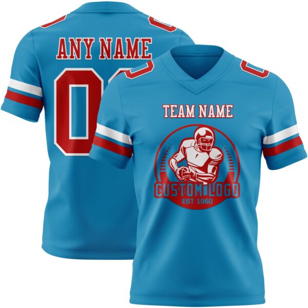 Custom Panther Blue Red-White Authentic Football Jersey