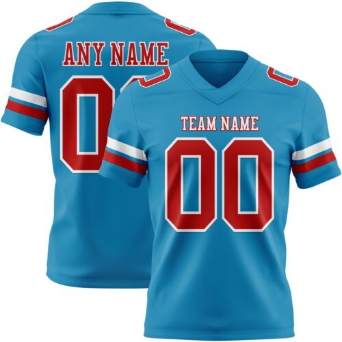 PantherBlue0125 Custom Panther Blue Red-White Authentic Football Jersey