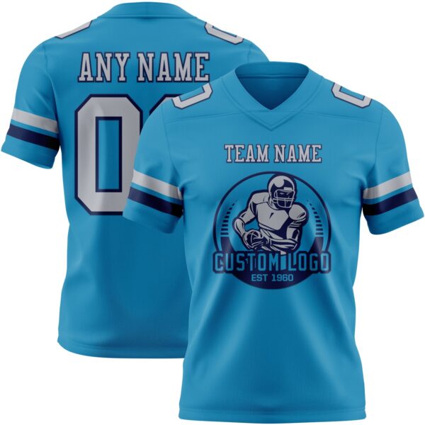 Custom Panther Blue Gray-Navy Authentic Football Jersey