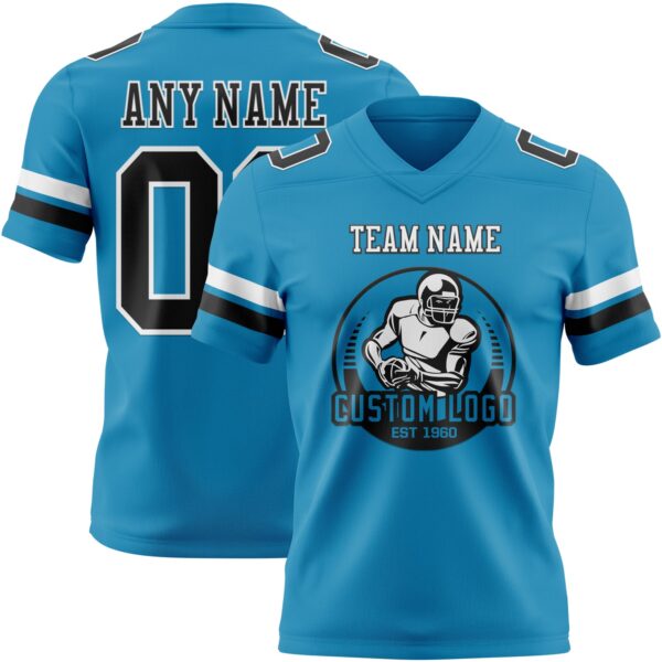 Custom Panther Blue Black-White Authentic Football Jersey