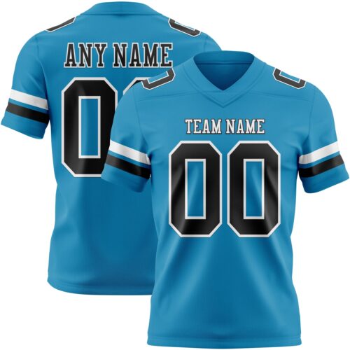 PantherBlue0132 Custom Panther Blue Black-White Authentic Football Jersey