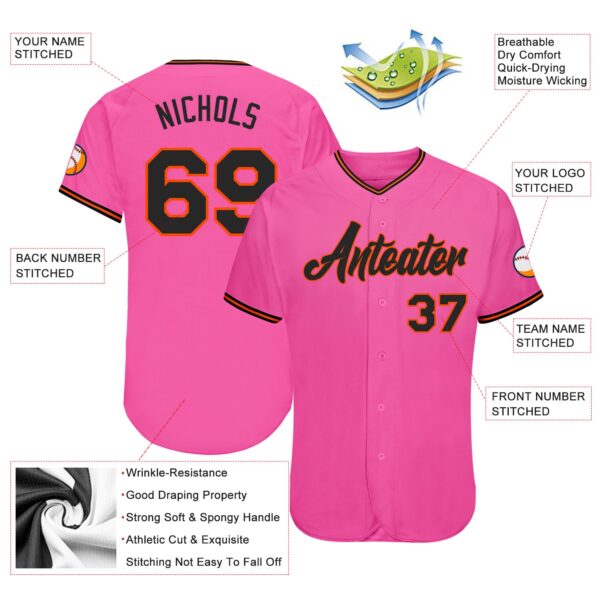 Custom Pink Black-Orange Authentic Baseball Jersey