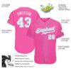 Custom Pink White-Light Blue Authentic Baseball Jersey