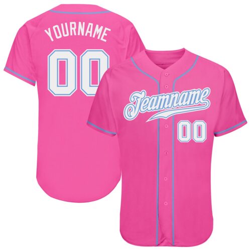 Pink0056 Custom Pink White-Light Blue Authentic Baseball Jersey