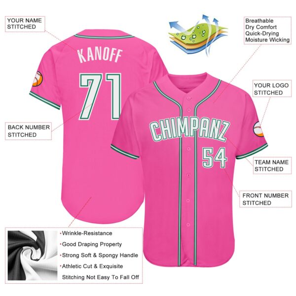 Custom Pink White-Kelly Green Authentic Baseball Jersey
