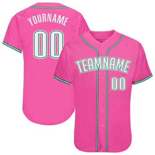 Pink0057 Custom Pink White-Kelly Green Authentic Baseball Jersey