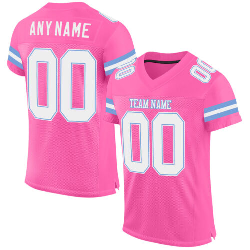 Pink0093 Custom Pink White-Light Blue Mesh Authentic Football Jersey