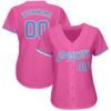 Custom Pink Light Blue-White Authentic Baseball Jersey