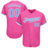 Custom Pink Light Blue-White Authentic Baseball Jersey