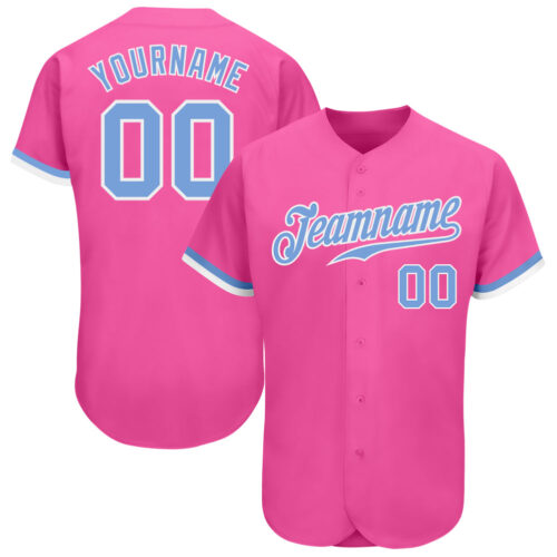 Pink0162 Custom Pink Light Blue-White Authentic Baseball Jersey