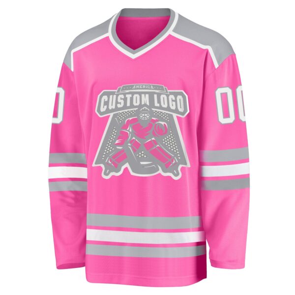 Custom Pink White-Gray Hockey Jersey