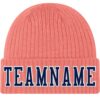 Custom Pink Navy-White Stitched Cuffed Knit Hat