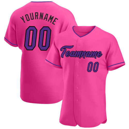 Pink0185 Custom Pink Purple-Black Authentic Baseball Jersey
