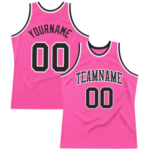 Pink0193 Custom Pink Black-White Authentic Throwback Basketball Jersey