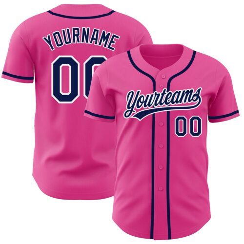 Pink0207 Custom Pink Navy-White Authentic Baseball Jersey