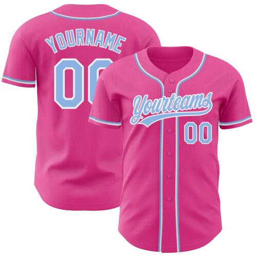 Pink0211 Custom Pink Light Blue-White Authentic Baseball Jersey