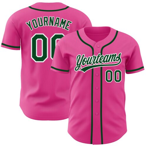 Pink0213 Custom Pink Green-White Authentic Baseball Jersey