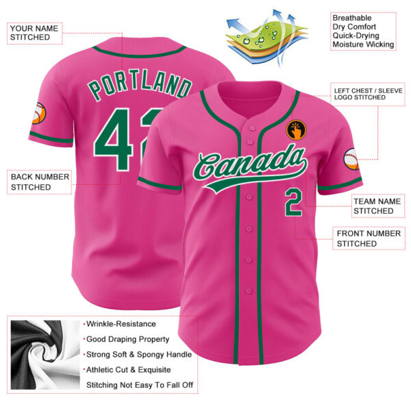 Custom Pink Kelly Green-White Authentic Baseball Jersey