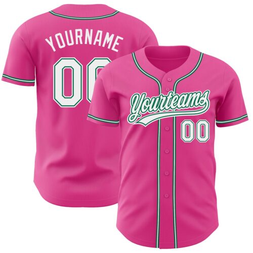 Pink0216 Custom Pink White-Kelly Green Authentic Baseball Jersey