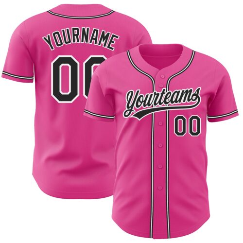 Pink0218 Custom Pink Black-White Authentic Baseball Jersey