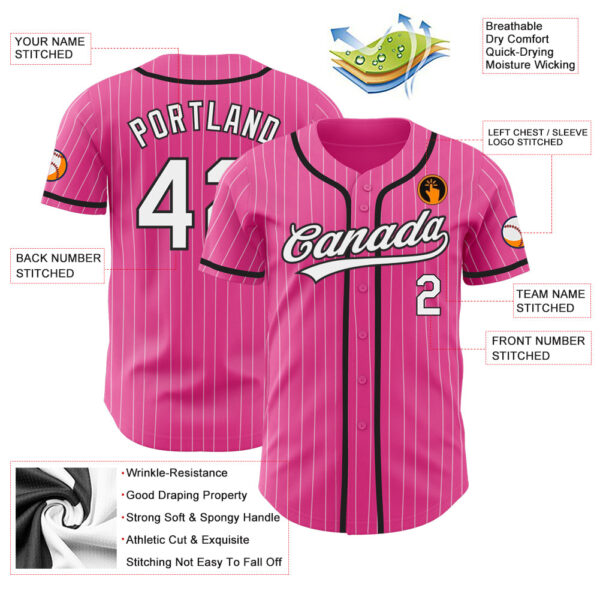 Custom Pink White Pinstripe White-Black Authentic Baseball Jersey