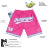 Custom Pink White-Light Blue Authentic Throwback Basketball Shorts