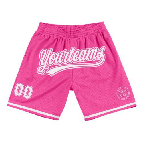 Pink0243 Custom Pink White Authentic Throwback Basketball Shorts