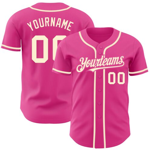 Pink0244 Custom Pink Cream Authentic Baseball Jersey