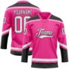 Custom Pink White-Black Hockey Lace Neck Jersey