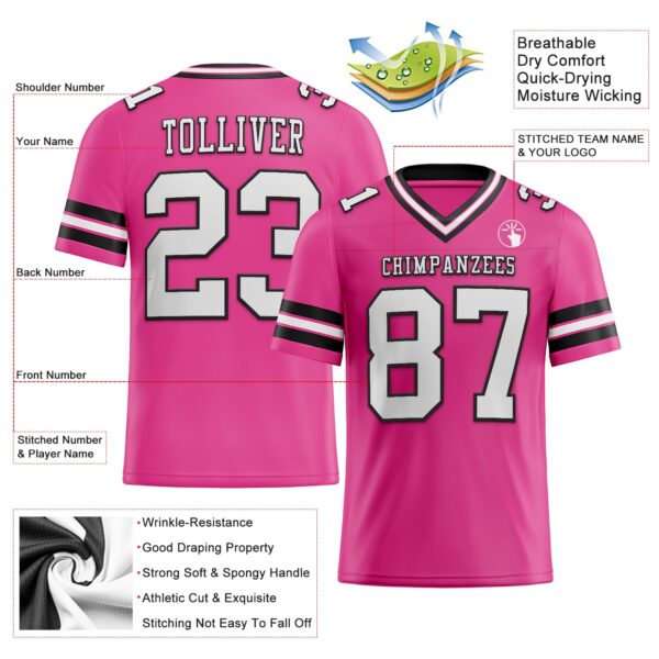 Custom Pink White-Black Authentic Football Jersey