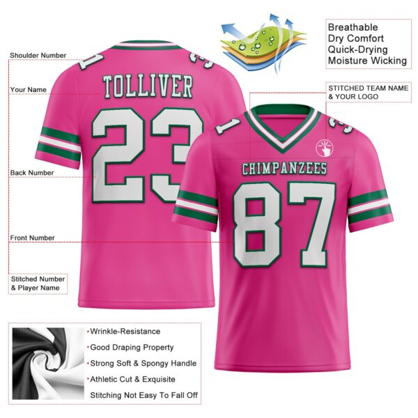 Custom Pink White-Kelly Green Authentic Football Jersey
