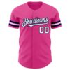 Custom Pink White-Navy Authentic Baseball Jersey