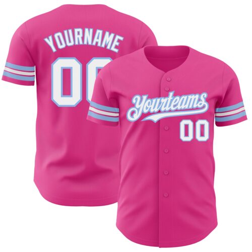 Pink0310 Custom Pink White-Light Blue Authentic Baseball Jersey