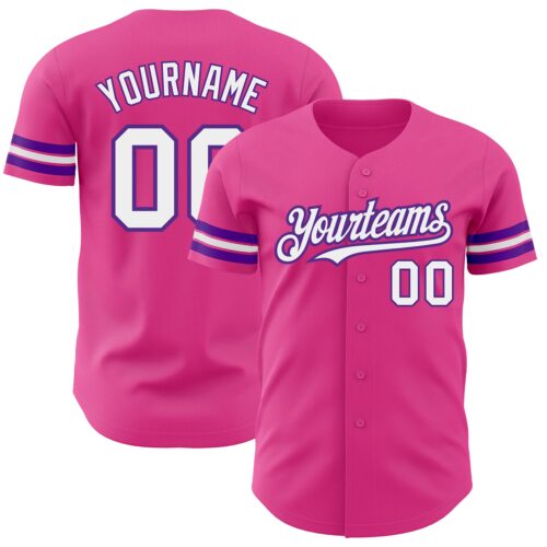 Pink0311 Custom Pink White-Purple Authentic Baseball Jersey