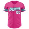 Custom Pink White-Teal Authentic Baseball Jersey