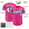 Custom Pink White-Teal Authentic Baseball Jersey