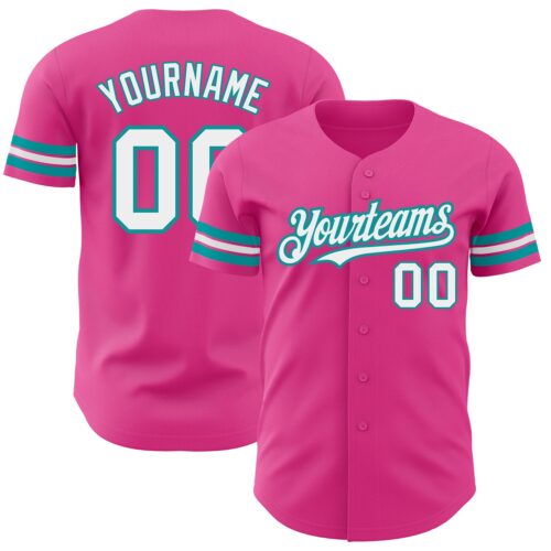 Pink0314 Custom Pink White-Teal Authentic Baseball Jersey