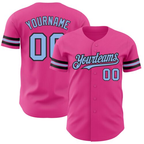 Pink0315 Custom Pink Light Blue-Black Authentic Baseball Jersey
