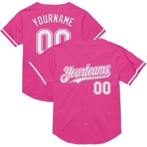 Pink0335 Custom Pink White Mesh Authentic Throwback Baseball Jersey