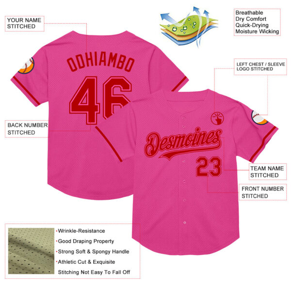Custom Pink Red Mesh Authentic Throwback Baseball Jersey