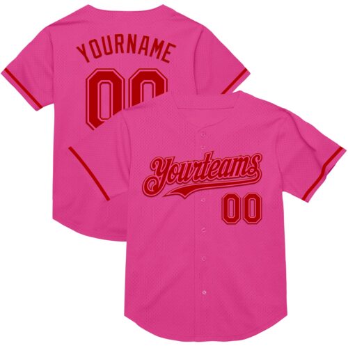 Pink0337 Custom Pink Red Mesh Authentic Throwback Baseball Jersey