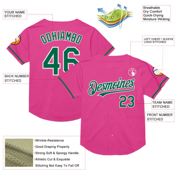 Custom Pink Kelly Green-White Mesh Authentic Throwback Baseball Jersey