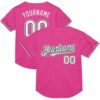 Custom Pink White-Black Mesh Authentic Throwback Baseball Jersey