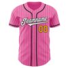 Custom Pink White Pinstripe Gold-Black Authentic Baseball Jersey