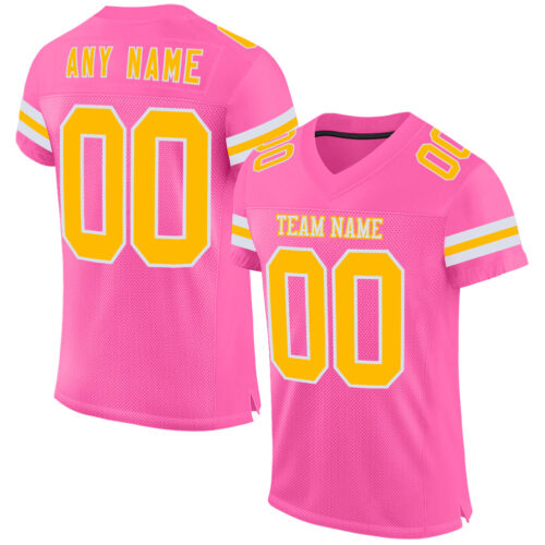 Pink0404 Custom Pink Gold-White Mesh Authentic Football Jersey