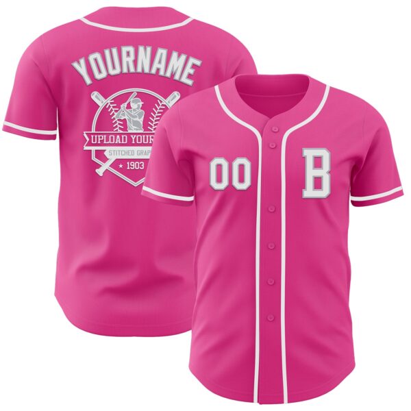 Custom Pink White-Gray Authentic Baseball Jersey