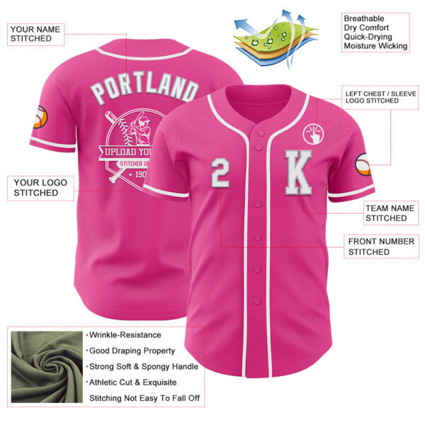 Custom Pink White-Gray Authentic Baseball Jersey