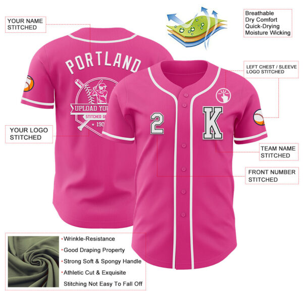 Custom Pink White-Black Authentic Baseball Jersey