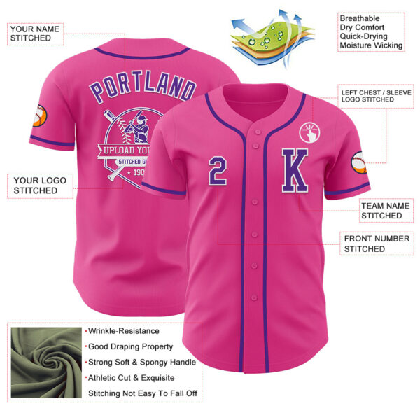Custom Pink Purple-White Authentic Baseball Jersey